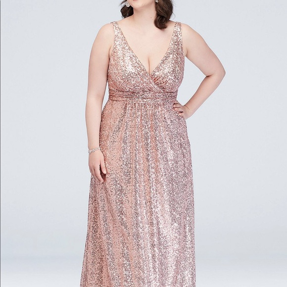 david's bridal gold sequin bridesmaid dress
